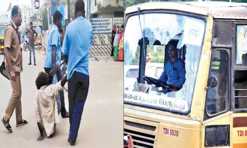 பஸ் கண்ணாடி உடைத்தவரை கட்டி வைத்து தாக்கும் வீடியோ வைரல் பஸ் கண்ணாடி உடைத்தவரை கட்டி வைத்து தாக்கும் வீடியோ வைரல்