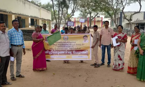 புதுச்சத்திரத்தில் பாரத எழுத்தறிவு திட்ட விழிப்புணர்வு ஊர்வலம் புதுச்சத்திரத்தில் பாரத எழுத்தறிவு திட்ட விழிப்புணர்வு ஊர்வலம்
