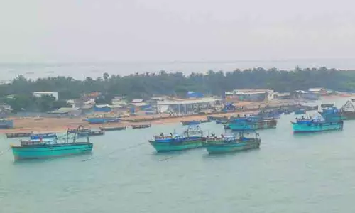 நிறுத்தி வைத்திருந்த விசைப்படகுகள்