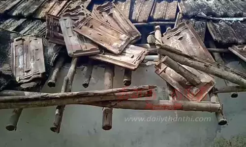 டீக்கடை மேற்கூரையை உடைத்த காட்டு யானைகள்