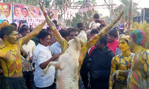 ஆட்டின் குரல் வளையை கடித்து அம்மனுக்கு பலி கொடுத்த பக்தர்கள்