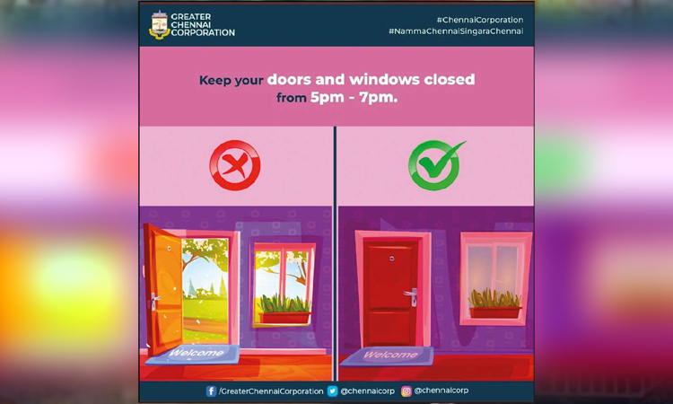 கொசு உற்பத்தியை தடுக்க வீட்டின் கதவு, ஜன்னலை மூடி வையுங்கள் - பொதுமக்களுக்கு சென்னை மாநகராட்சி வலியுறுத்தல்