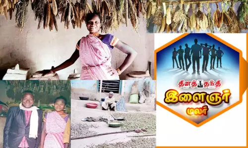 சிறுதானியங்களை சேகரிக்கும் சிறப்பு பெண்