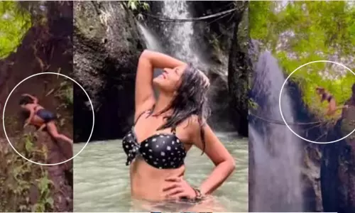 2 பீஸ் உடையில் பாறையின் மேலே ஏறி டைவ் ; குளித்து கும்மாளம் போடும்   அமலா பால்