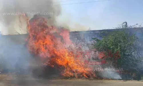 ரெயில் பாதை அருகே தீ விபத்து