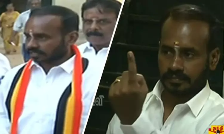 தேமுதிக வேட்பாளர் வாக்களித்தார் தேமுதிக வேட்பாளர் வாக்களித்தார்