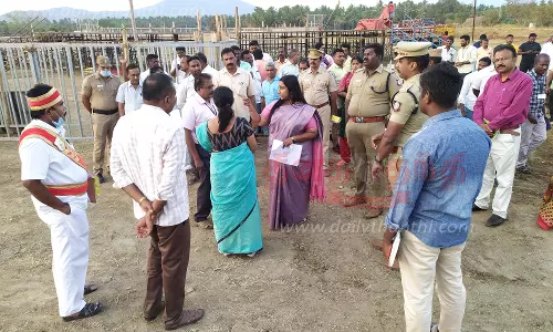 ஜல்லிக்கட்டு நடக்கும் மைதானத்தை கலெக்டர் ஸ்ரேயா சிங் ஆய்வு