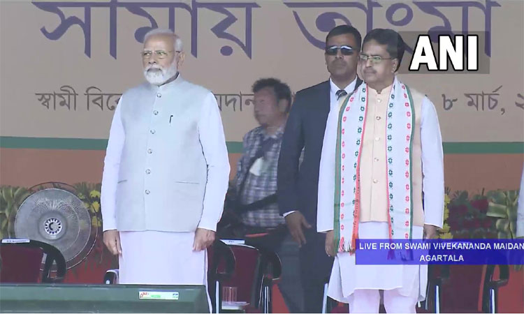 2வது முறையாக திரிபுரா முதல்-மந்திரியாக மாணிக் சகா பதவியேற்பு - பிரதமர் மோடி பங்கேற்பு