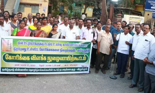 விழுப்புரத்தில்மின்வாரிய ஊழியர்கள் ஆர்ப்பாட்டம்