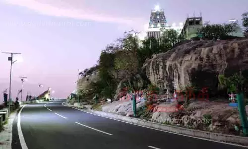 சோலார் மின்விளக்குகளால் ஜொலிக்கும் விராலிமலை முருகன் கோவில்
