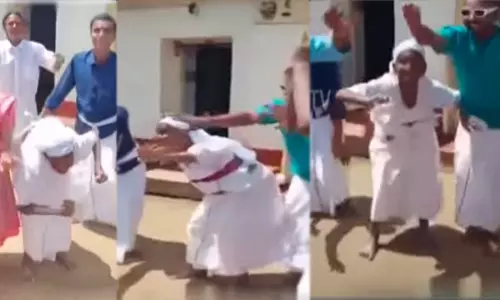 வயதை மறந்து வேற லெவெல் நடனம்...இளைஞர்களுடன் சேர்ந்து  ஆடிய 102 வயது மூதாட்டி - வீடியோ...!