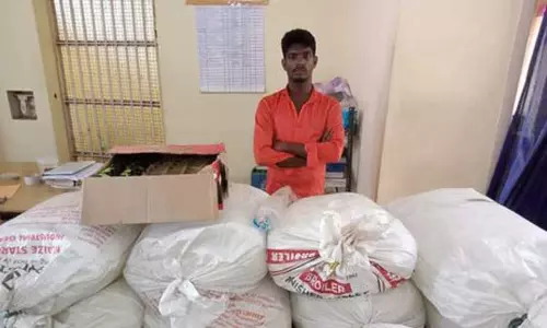 சாராயம், கஞ்சா பதுக்கி வைத்திருந்தவர் கைது