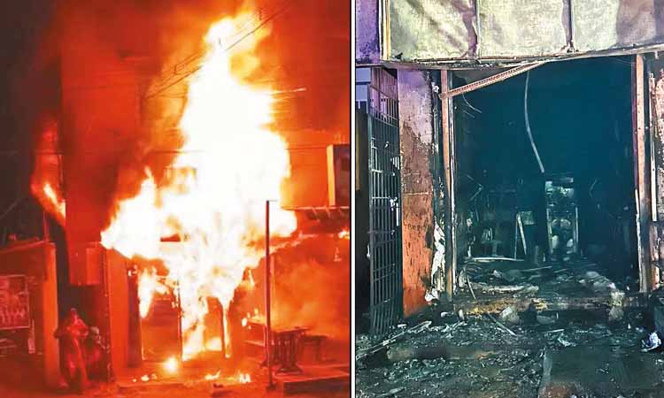 மின்கசிவால் விபரீதம்: ஏ.டி.எம். எந்திரம் தீப்பிடித்து எரிந்தது - ரூ.20 லட்சம் தப்பியதா? போலீஸ் விசாரணை