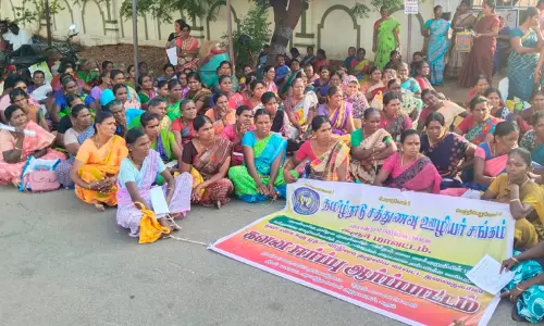 சத்துணவு ஊழியர் சங்கத்தினர் ஆர்ப்பாட்டம்