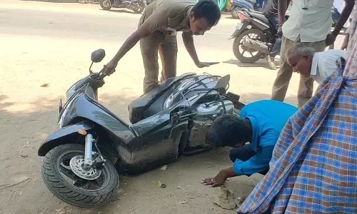 மோட்டார் சைக்கிளில் பாம்பு புகுந்ததால் பரபரப்பு மோட்டார் சைக்கிளில் பாம்பு புகுந்ததால் பரபரப்பு