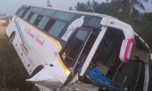 ஆம்னி பஸ் வாய்க்காலுக்குள் கவிழ்ந்தது ஆம்னி பஸ் வாய்க்காலுக்குள் கவிழ்ந்தது