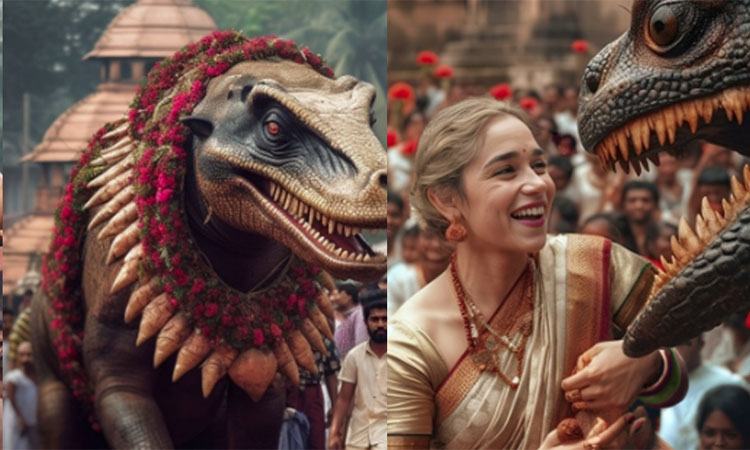 செயற்கை நுண்ணறிவு அற்புதம்...! டைனோசர்கள் அணிவகுக்கும் கேரளா பூரம் திருவிழா....!