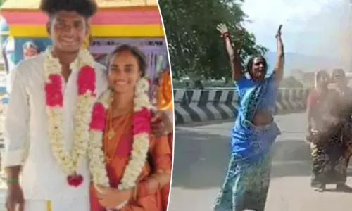 போலீஸ் நிலையத்தில் பாசபோராட்டம்...! காதல் திருமணம் செய்த மகள்...!  மண்ணை அள்ளி வீசி சாபமிட்ட தாய்...!