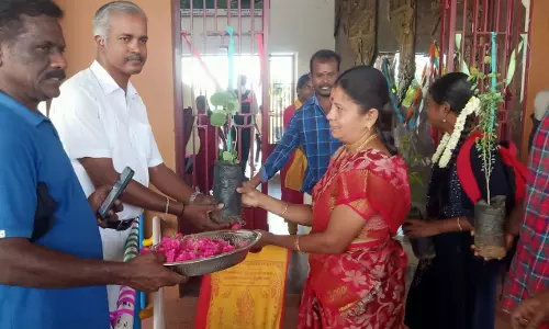 மதுரை-தேனி ரெயில் சேவை தொடங்கி ஓராண்டு நிறைவு; பயணிகளுக்கு மரக்கன்று, இனிப்பு வழங்கி கொண்டாட்டம்