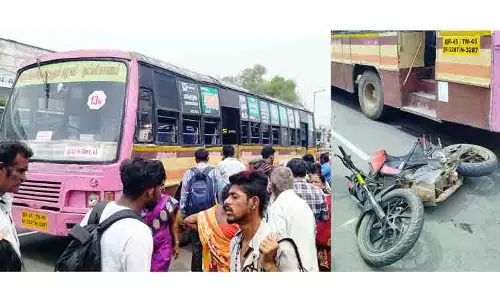 அரசு பஸ் மோதி வாலிபரின் கால் துண்டானது