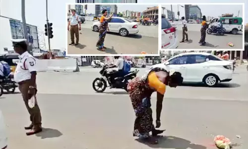 சாலை விபத்துகளை குறைக்க பூசணிக்காய் சுற்றி திருஷ்டி கழிப்பு: போக்குவரத்து போலீஸ் சப்-இன்ஸ்பெக்டர் கட்டுப்பாடு அறைக்கு மாற்றம்