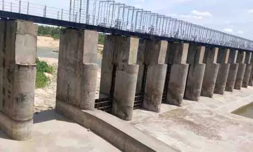 செட்டிப்பாளையம் கதவணை தண்ணீரின்றி வறண்டது