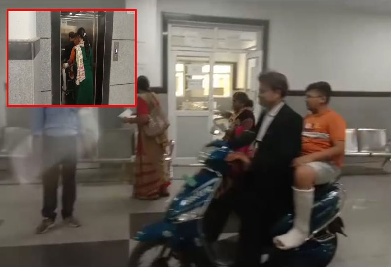 ராஜஸ்தான்; மகன் சிகிச்சைக்காக மருத்துவமனையின் லிப்டிற்குள் ஸ்கூட்டரில் சென்ற தந்தை