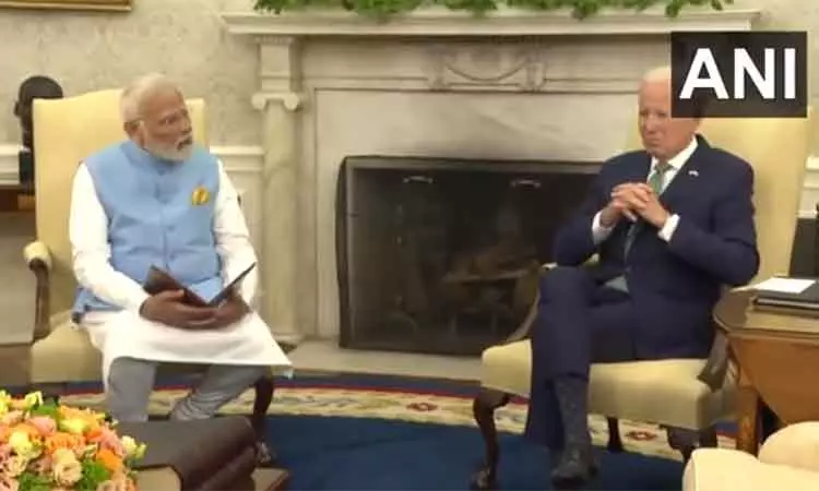 பிரதமர் மோடி- அமெரிக்க அதிபர் ஜோ பைடன் இடையே இருதரப்பு பேச்சுவார்த்தை தொடக்கம் பிரதமர் மோடி- அமெரிக்க அதிபர் ஜோ பைடன் இடையே இருதரப்பு பேச்சுவார்த்தை தொடக்கம்