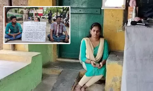 லிவிங் டுகெதர்...! கணவன் வீட்டு முன்பு மனைவி தர்ணா: போலீஸ் நிலையத்தில் கணவன் தர்ணா!