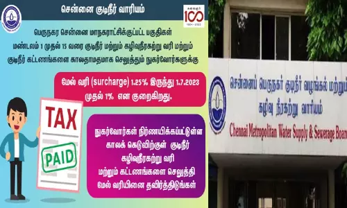 குடிநீர், கழிவுநீரகற்று கட்டணம்: காலதாமதத்துக்கான மேல் வரி குறைப்பு - குடிநீர் வாரியம் தகவல்