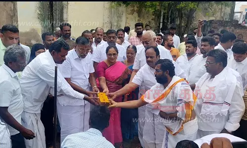 காரிமங்கலம் பேரூராட்சியில் ரூ.25 லட்சத்தில் நூலகம் கட்ட பூமி பூஜை