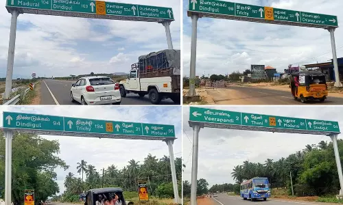 திண்டுக்கல்-குமுளி தேசிய நெடுஞ்சாலையில்வாகன ஓட்டிகளை குழப்பும் கி.மீ. அறிவிப்பு பலகைகள்
