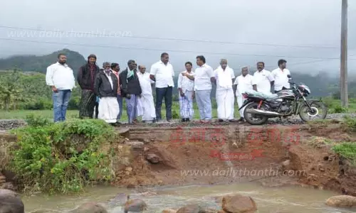 குளத்தின் கரை உடைப்பு; சேத பகுதிகளை எம்.எல்.ஏ. ஆய்வு