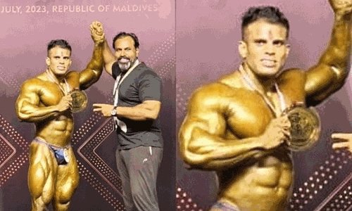 தெற்காசிய ஆணழகன் போட்டியில் சாம்பியன் பட்டம் வென்ற தமிழ்நாடு வீரர்.! தெற்காசிய ஆணழகன் போட்டியில் சாம்பியன் பட்டம் வென்ற தமிழ்நாடு வீரர்.!