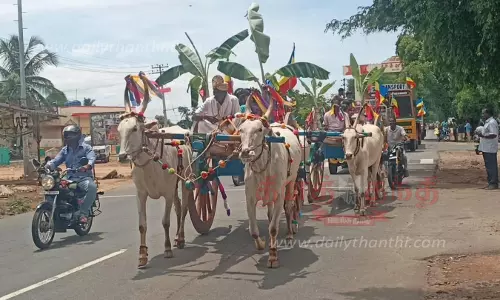 மேட்டூர் அருகே அக்காள் மகளின் மஞ்சள் நீராட்டு விழாவிற்கு கன்டெய்னர் லாரியில்  சீர்வரிசை கொண்டு வந்த தாய் மாமன்