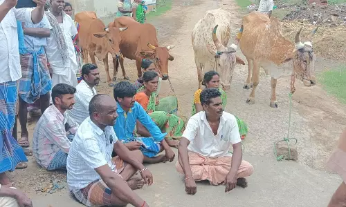 4 மாடுகளை கத்தியால் வெட்டிய விவசாயியை கைது செய்யக்கோரி சாலை மறியல்