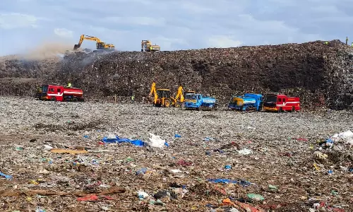 அரியமங்கலம் குப்பை கிடங்கில் 2-வது நாளாக பற்றி எரிந்த தீ