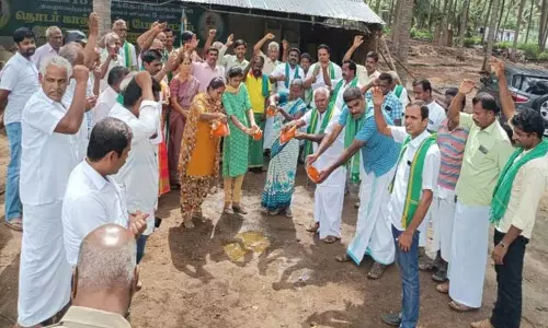 விவசாயிகள் பாமாயிலை கொட்டி போராட்டம் விவசாயிகள் பாமாயிலை கொட்டி போராட்டம்