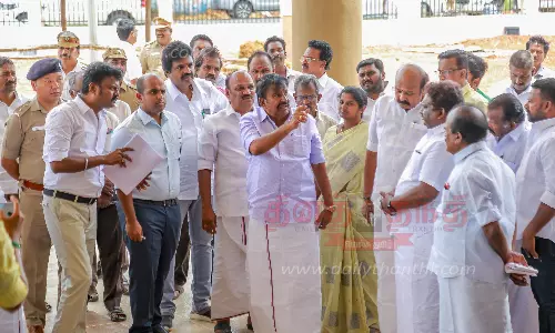 தஞ்சையில் நாளை முதல்-அமைச்சர் மு.க.ஸ்டாலின் பங்கேற்கும் விழா ஏற்பாடுகளை அமைச்சர்கள் கே.என்.நேரு, சிவசங்கர் ஆய்வு