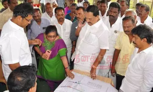 ெதாழிற்பூங்கா அமைக்க அமைச்சர்கள் ஆர்.காந்தி, டி.ஆர்.பி.ராஜா ஆய்வு