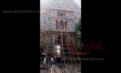 ஸ்ரீரங்கம் கோவில் கோபுரத்தை சீரமைக்க சாரம் கட்டும் பணி தீவிரம்