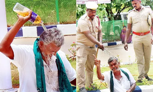 உடலில் பெட்ரோலை ஊற்றி விவசாயி தீக்குளிக்க முயற்சி