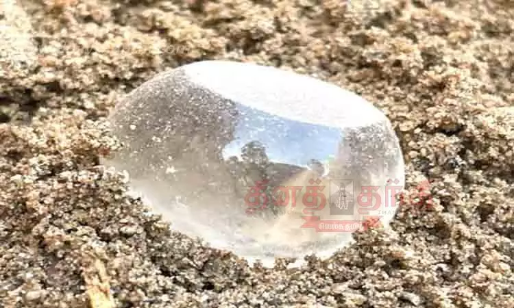 கீழடி அகழாய்வில் கிடைத்த  8 கிராம் ஸ்படிக எடைக்கல்