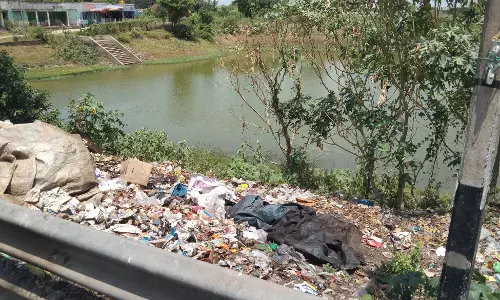 குளத்தில் கொட்டப்படும் குப்பைகளால் சுகாதார சீர்கேடு