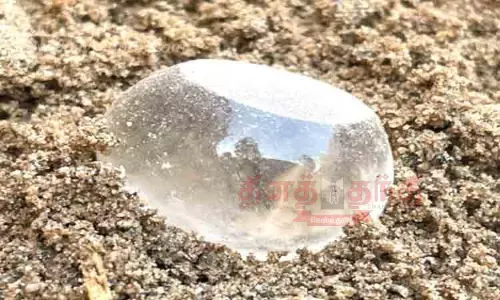 கீழடி அகழாய்வில் கிடைத்த  8 கிராம் ஸ்படிக எடைக்கல்