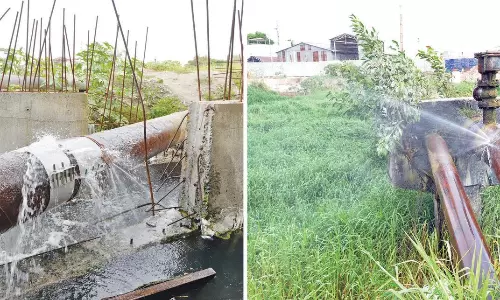 ராட்சத குழாய் உடைந்து  பீறிட்டு வௌியேறும் குடிநீர்