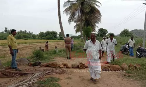 சாலையில் கற்களை வைத்து மறியல்