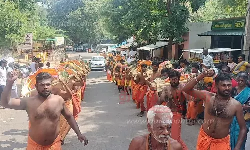 சோலைமலை முருகன் கோவிலுக்கு காவடி எடுத்து சென்ற பக்தர்கள்