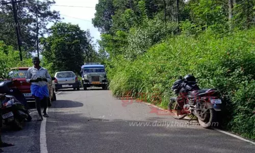 புதர் மண்டிய சாலையால் விபத்து அபாயம் புதர் மண்டிய சாலையால் விபத்து அபாயம்