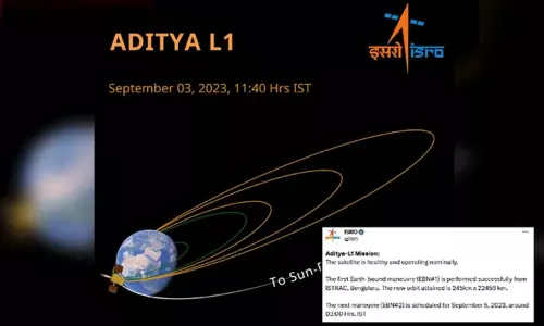 ஆதித்யா எல்-1 விண்கலத்தின் சுற்று வட்டப்பாதை உயரம் அதிகரிப்பு